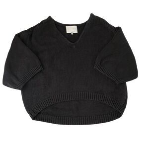 3.1 Philip Lim Chunky Knit V-neck Sweater Oversized Short Sleeve High Low Hem L
